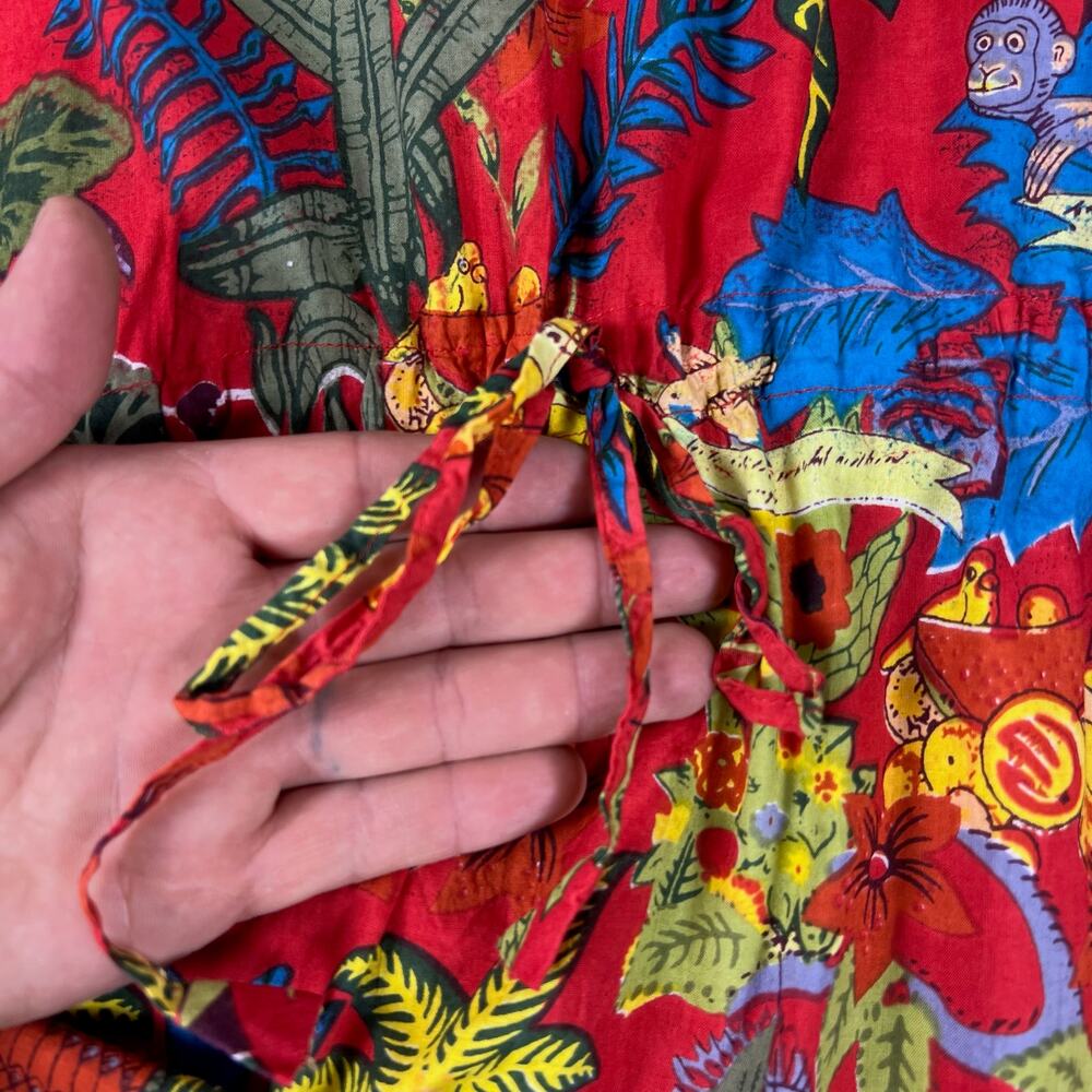 Frida Kahlo Print Kaftan Maxi Dress One Size Red Cotton Resort Caftan Cover Up - Picture 6 of 16